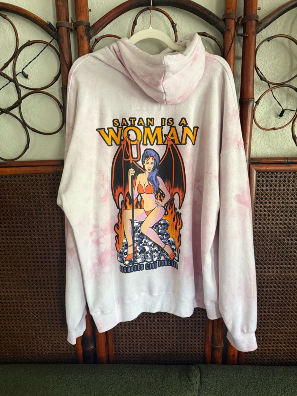 Satan Is A Woman Pink Tie-Dye Graphic Hoodie